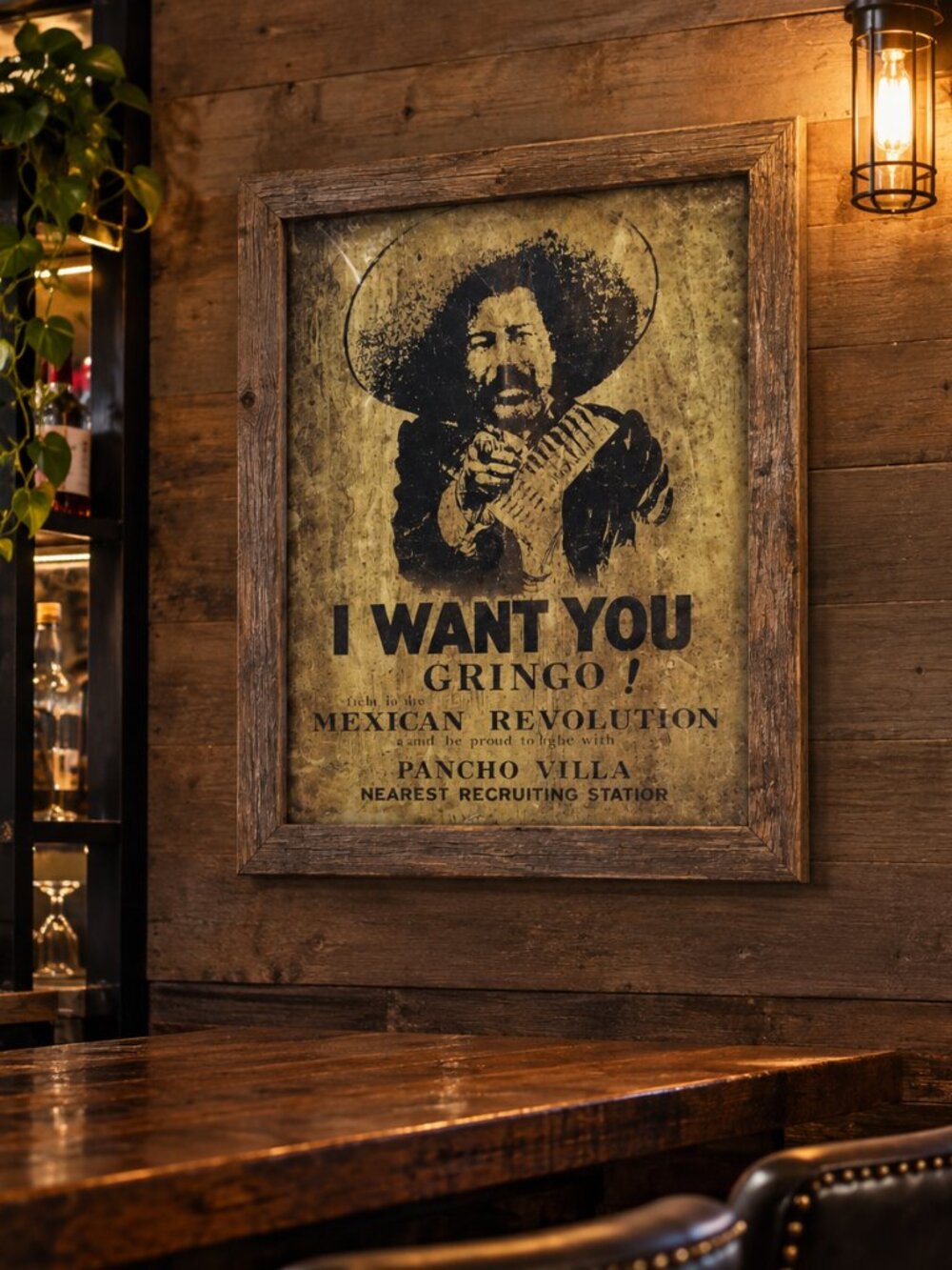 Framed Mexican revolutionary general Pancho Villa Recruitment Poster